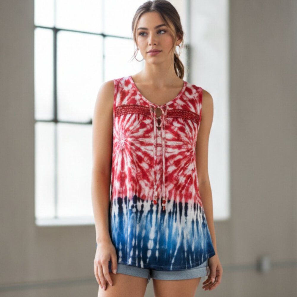 NEW Unity XL Red Blue Tie Dye Top Retro Boho Festival Hippie Indie Casual